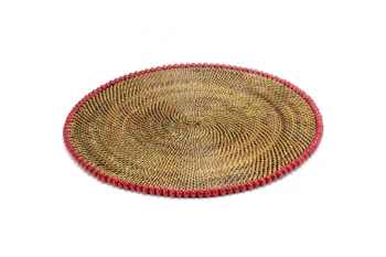 Calaisio Round Placemat 14", With Red Wood Beads, Set of 4