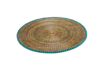 Calaisio Round Placemat 14", With Sea Green Wood Beads, Set of 4