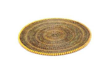 Calaisio Round Placemat 14", With Orange Wood Beads, Set of 4