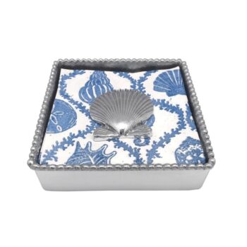 Mariposa Cocktail Napkin Box with Scallop Shell Weight