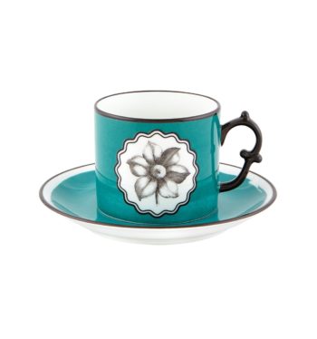 Christian Lacroix Herbariae Tea cup and saucer Peacock 5.9" x 3", 5 oz
