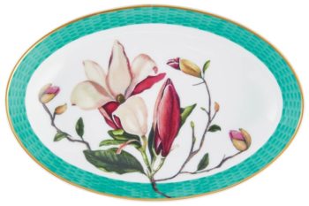 Raynaud Trésor Fleuri Turquoise Magnolia Quenelle Dish 4.3" W x 6.3" L