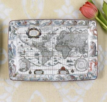 Mottahedeh Blaeu Mercator Map Rectangular Tray, Large 10.75"L x 7.5"W