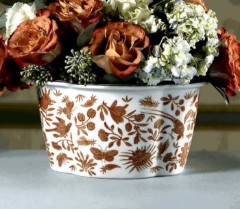 Mottahedeh Sacred Bird & Butterfly Lobed Cachepot 8.5" x 6.5" - Image 2