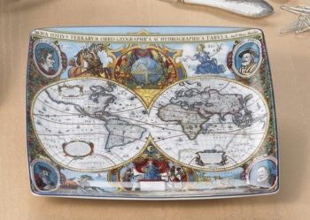 Mottahedeh World Map Hondius Square Tray, Large, 8.25"SQ