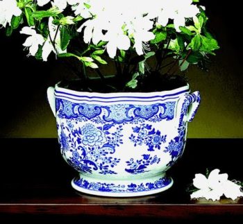 Mottahedeh Blue & White Floral Cachepot 8.5"D x 6"H