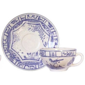 Gien Oiseau Bleu and White Tea Cup and Saucer