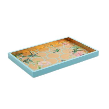 Caspari Hummingbird Trellis Lacquer Vanity Tray in Gold 13.45"L x 9"W
