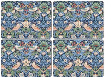 Morris & Co Strawberry Thief Placemats Blue Set of 4, 15.75" x 1.75"