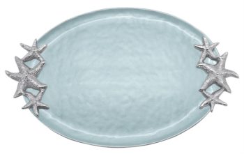 Mariposa Aqua Starfish Handled Platter 18.25"L x 11"W