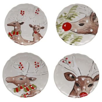 Casafina Deer Friends White Dessert Plates Set/4 8.5"
