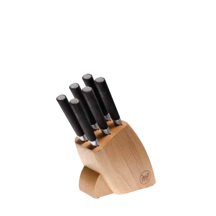 Sambonet Knives Black Knife Block Set, 6 steak knives, wood - The Pink Daisy