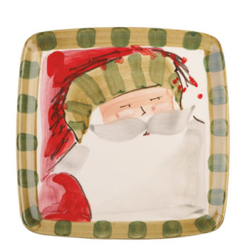 Vietri Old St. Nick Striped Hat Square Salad Plate 8.25"