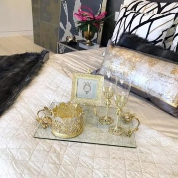 Olivia Riegel Gold Botanica Glass Tray 18" L 11" W 2.25" H - Image 2