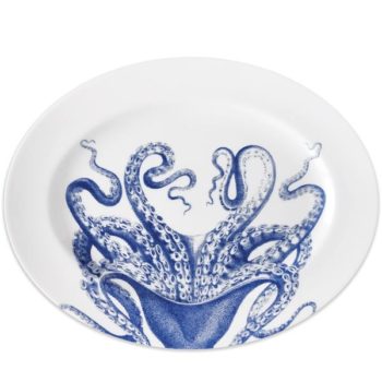 Caskata Blue Lucy Large Oval Rimmed Platter 16"