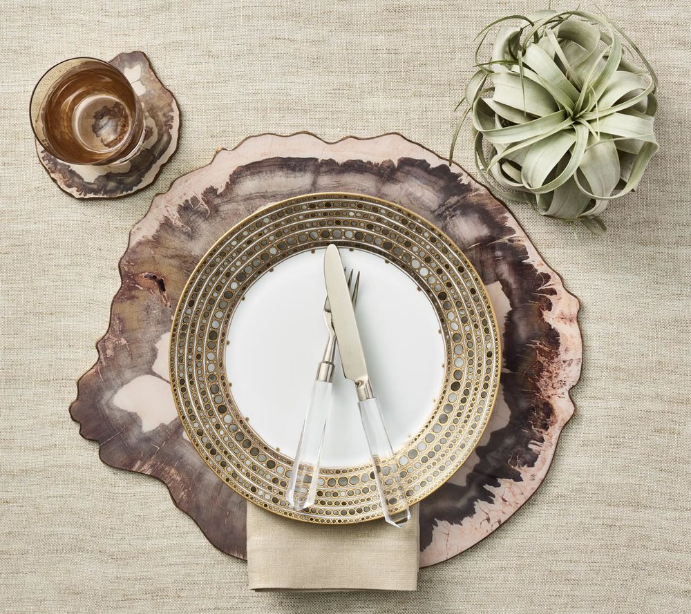 Kim Seybert PETRIFIED WOOD PLACEMAT set/4 17.5'' x 15.5'' The Pink Daisy