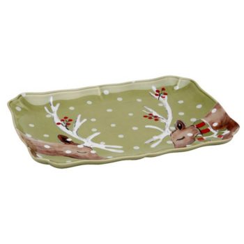 Casafina Deer Friends Green Rectangular Platter L 14" x W 10"