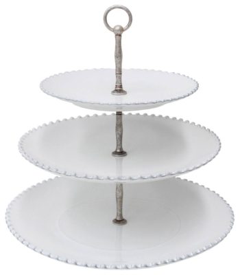 Costa Nova Pearl White Three Tier Cake Stand 13.5"H x 13.25"D