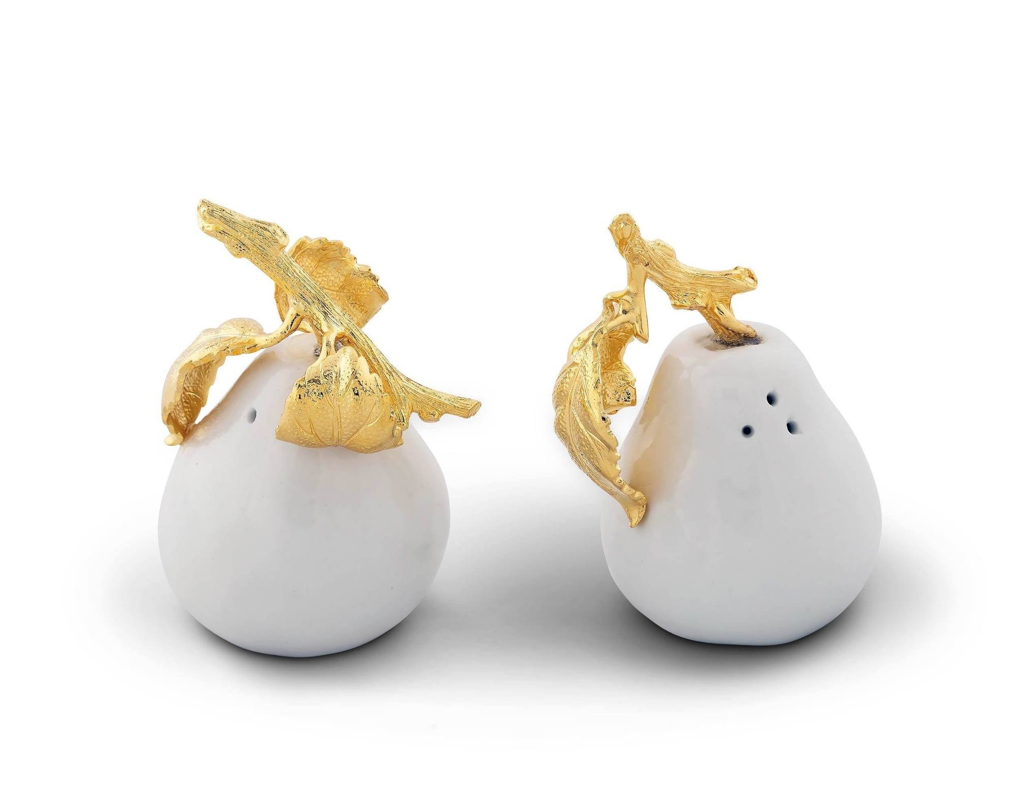 Vagabond House Porcelain Pear Salt & Pepper w/Gold Leaf