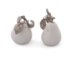 Vagabond House Porcelain Pear Salt & Pepper w/Pewter Leaf