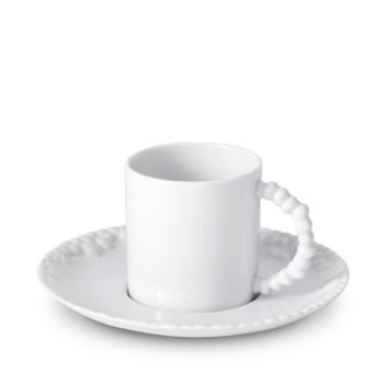 L'Objet Haas Mojave Espresso Cup + Saucer White & Gold 4 oz - Image 2