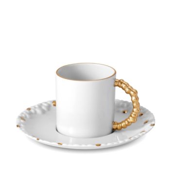 L'Objet Haas Mojave Espresso Cup + Saucer White & Gold 4 oz