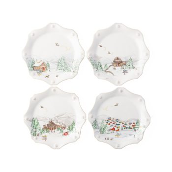 Juliska Berry & Thread North Pole Scalloped Dessert/Salad Plate Set/4 9"W