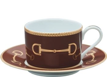 Julie Wear Designs Cheval Brown Cup and Saucer 8 oz