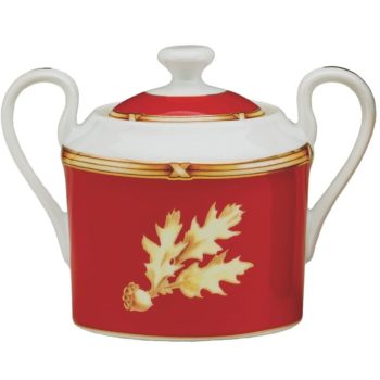 Julie Wear Gold Oak Red Sugar Bowl with Lid 3.5"