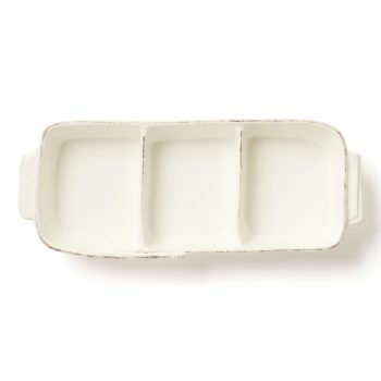 Vietri Lastra White Small Three Part Server 13.5"L, 2"H