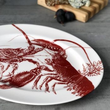 Caskata Lobster Red Oval Rimmed Platter 16"L x 12.5"W - Image 2