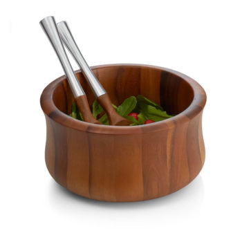 Nambe Nara Salad Bowl W/Servers 10.5" D x 5.5" H