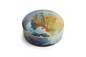 Mottahedeh Columbus Caravel Ship Round Box 4.5"D x 2.5"H