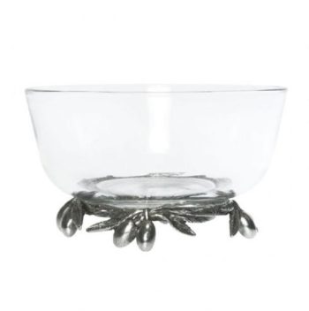 Vagabond House Olive Grove Glass & Pewter Bowl 5"Wx3.25"H