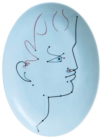 Raynaud Jean Cocteau Blue Oval platter 14.2"L x 10.2"W