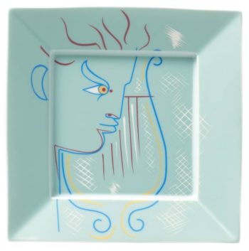 Raynaud Jean Cocteau Green Square trinket tray 6.7"SQ