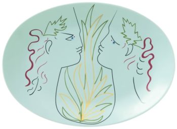 Raynaud Jean Cocteau Green Oval platter 16.5"L x 11.8"W