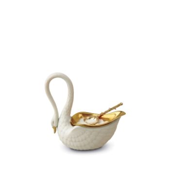 L'Objet Spice Jewels Swan Salt Cellar White  3.5"w x 3.25"h x 1.75"d