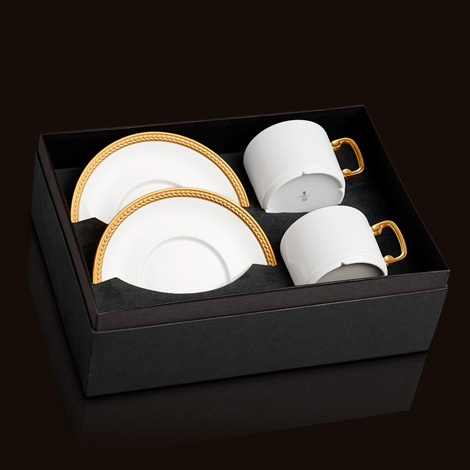 L'Objet Soie Tressée Gold Espresso Cup Saucer (GIFT BOX OF 2) 4 oz