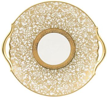 Raynaud Tolede White/Gold Cake Plate w/Handles 9.75" D