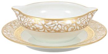 Raynaud Tolede White/Gold Incrustation Gravy Boat with Saucer 10.0 oz.