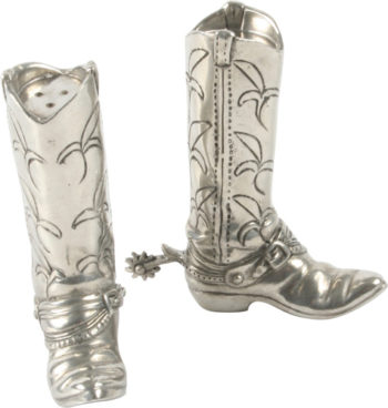 Vagabond House Pewter Cowboy Boot Salt & Pepper 3.5" H x 3" L