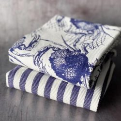Caskata Crabs & Nets Blue Kitchen Towels Mixed Set/2