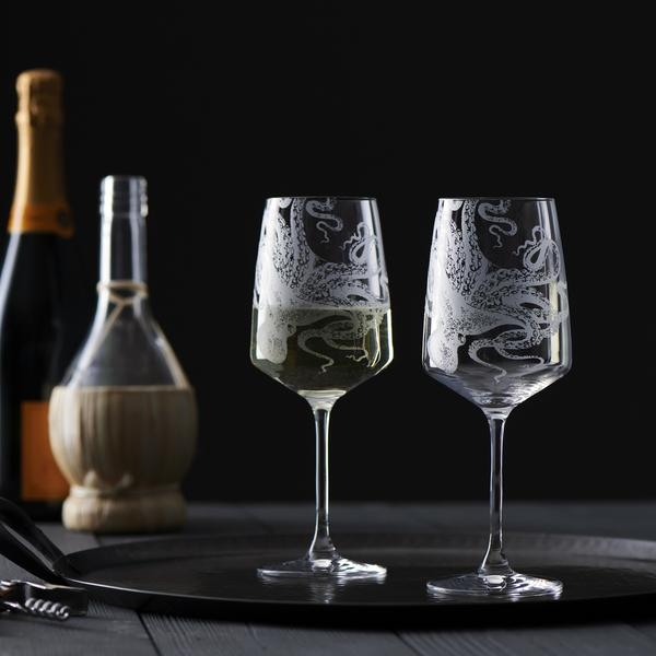 Lucca Etched White Wine Glasses Set of 6