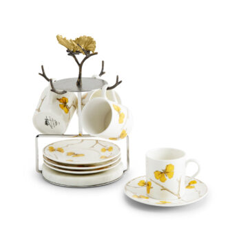 Michael Aram Butterfly Ginkgo Gold Demitasse Set with Stand