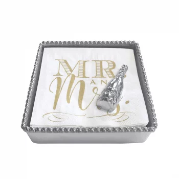 Mariposa Cocktail Napkin Box with Wedding Champagne Bottle Weight