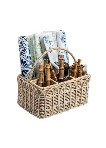 Juliska Provence Rattan Silverware Caddy - Whitewash - Image 3