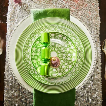 Caskata Newport Green Stripe Rimmed Dinner Plate - Image 2