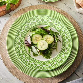 Caskata Newport Green Stripe Rimmed Dinner Plate - Image 4