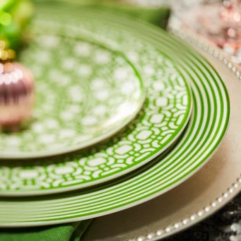 Caskata Newport Green Stripe Rimmed Dinner Plate - Image 3